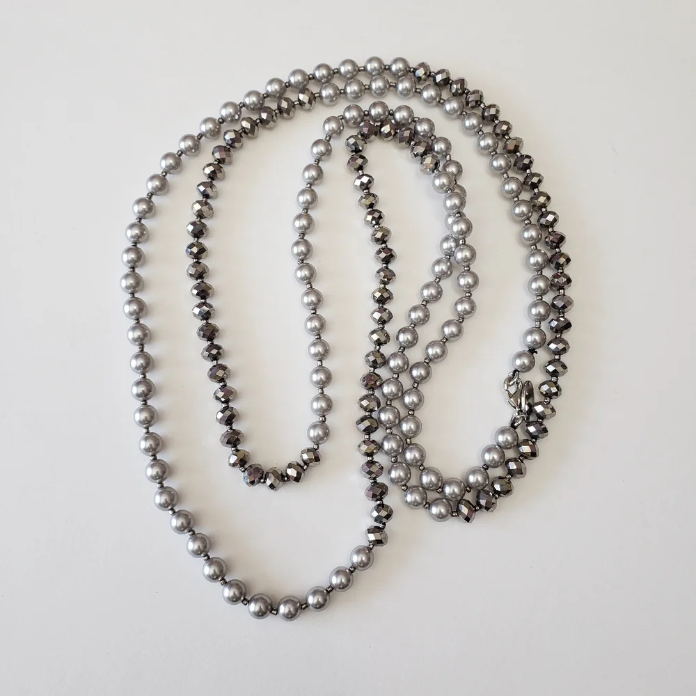 Ann Taylor Silver Tone Faux Pearl And Silver Tone Beaded Necklace - Picture 12 of 13